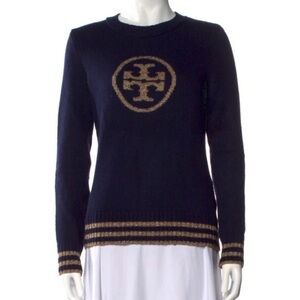 Tory Burch Blue Sweater with Silver Emblem